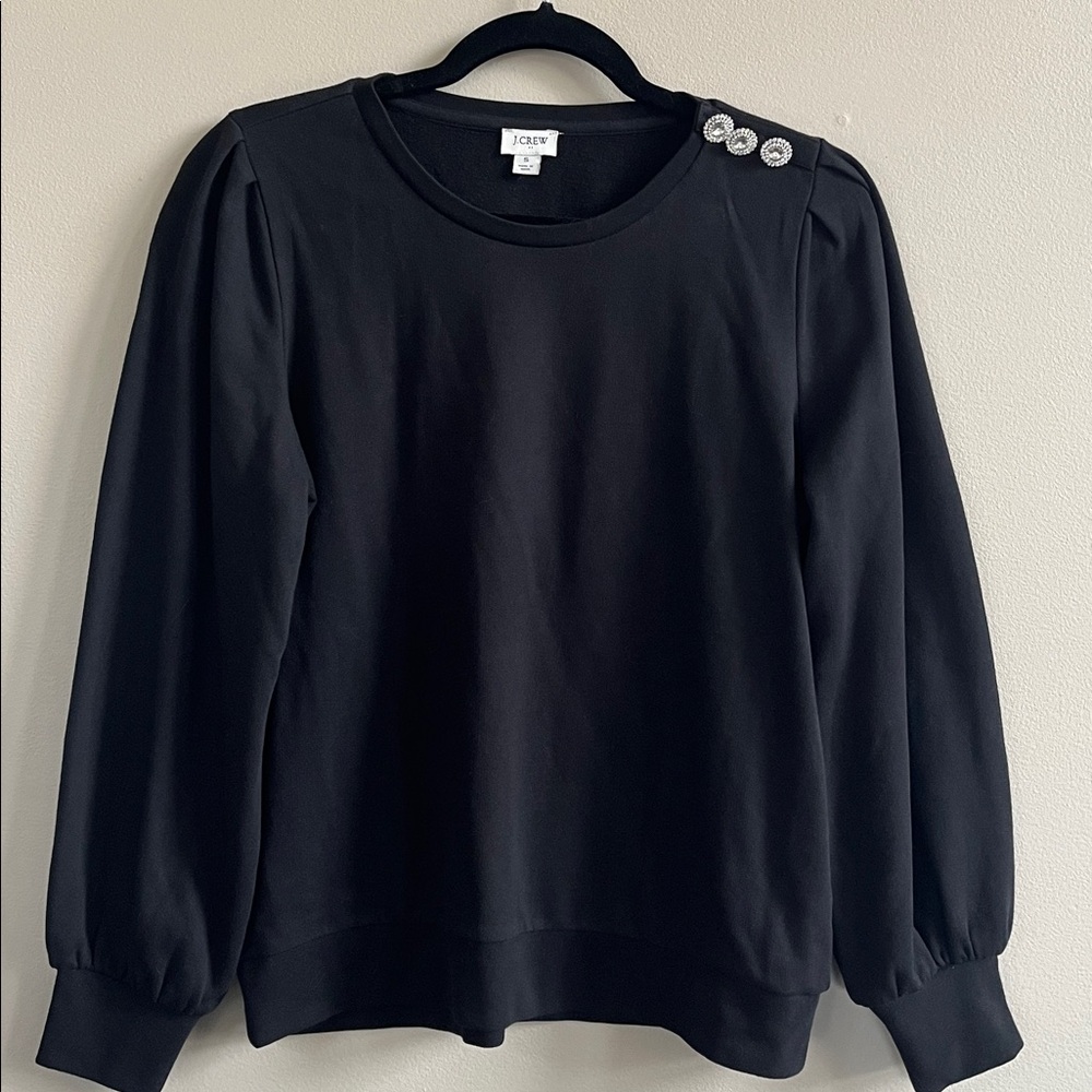 J Crew black puff sleeve dressy sweatshirt top size small